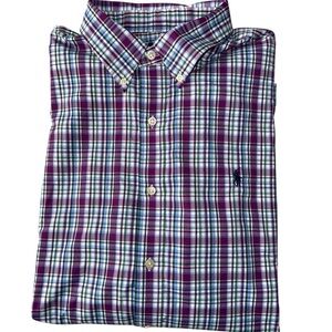 Ralph Lauren Men's Purple and Blue Plaid Button-Up Shirt Size XL